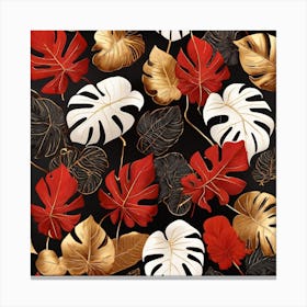 Golden and red leaves of Monstera Canvas Print