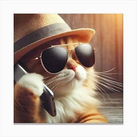 A Cat With A Hat And Sunglasses On Talking On A Mobile Phone Toile