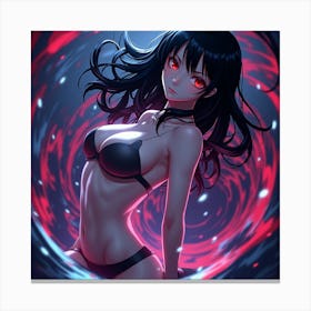 Anime Girl In Black Bikini Canvas Print