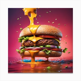 Burger Splashing Water 1 Canvas Print