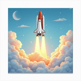 A Watercolor Space Shuttle Launching Into The Sky Surrounded By Clouds 1 Canvas Print