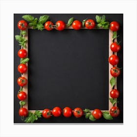 Frame With Tomatoes On Black Background Canvas Print