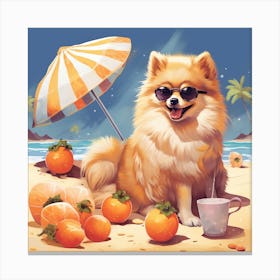 Pomeranian Dog On The Beach Canvas Print