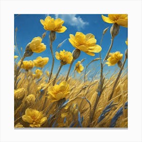 Yellow Flowers In A Field 49 Canvas Print