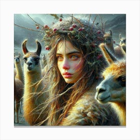 Girl With Llamas 1 Canvas Print