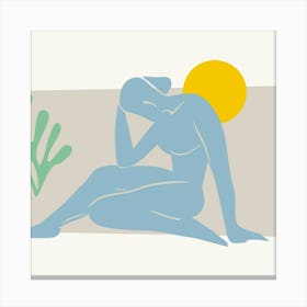 Woman Sitting On The Beach Canvas Print