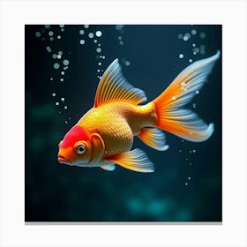 An Abstract Goldfish With Scales Of Flowing, Bioluminescent Light Swimming Through A Magical Pool Canvas Print