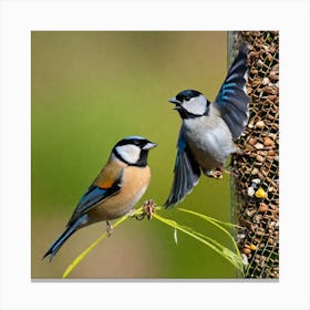 Two Birds At A Bird Feeder Canvas Print