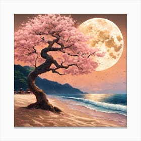 Japanese Sakura On The Beach Canvas Print