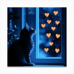 Dreamy Night Sky with Heart Stars Cat 14 Canvas Print