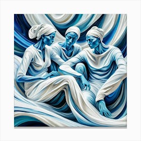 Three Women In Blue Canvas Print