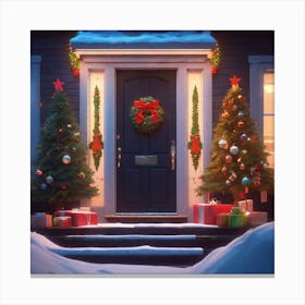 Christmas Decoration On Home Door Unreal Engine Greg Rutkowski Loish Rhads Beeple Makoto Shink (3) Canvas Print