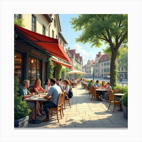 An English Outdoor Café With Patrons Enjoying Brunch And A Sunny Day 1 Canvas Print