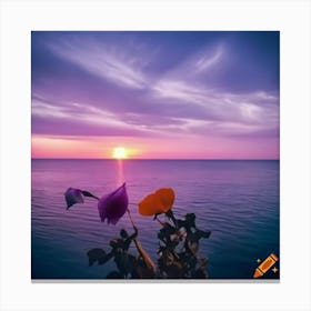 Sunset With Flowers Canvas Print