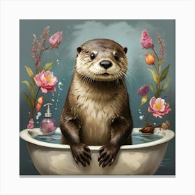 Otter In Bath Canvas Print