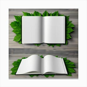 Open Book With Leaves Canvas Print