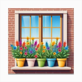 Flower Pots In A Window Canvas Print