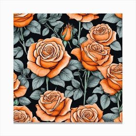 Orange Roses Seamless Pattern 11 Canvas Print