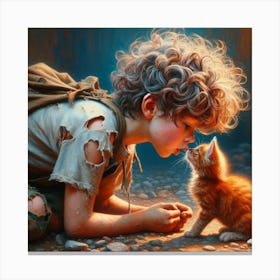 Boy Kissing A Kitten 1 Canvas Print