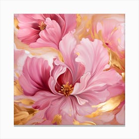 Pink Flowers On A Gold Background Canvas Print