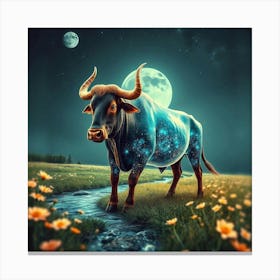 Bull In The Moonlight 19 Canvas Print