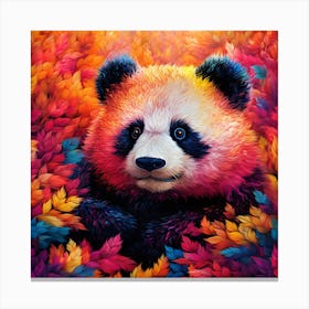 Panda Bear In Autumn Leaves 4 Canvas Print