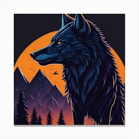 A silhouette Wolf against a sunset background Canvas Print