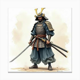 Watercolor Portrayal Of A Samurai With A Katana, Captured In Soft, Flowing Strokes 1 Canvas Print