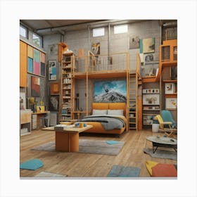 Industrial Loft Bedroom Canvas Print