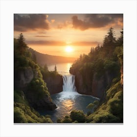 Sunset Over A Waterfall Canvas Print