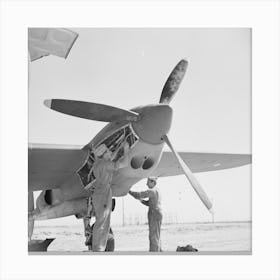 Working In The Motor Of An Interceptor Plane, Lake Muroc, California By Russell Lee Canvas Print