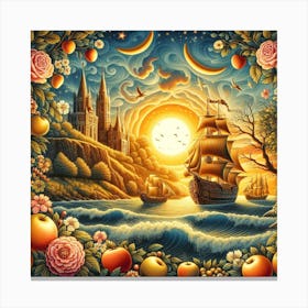 A magical sunset on a sailing ship in the ocean 2 Canvas Print