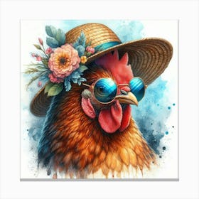 A chicken wearing a straw hat 2 Canvas Print