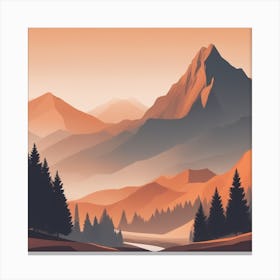 Misty mountains background in orange tone 52 Canvas Print