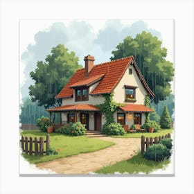 Watercolor Art Of A Cozy Inn In Bree During A Light Drizzle 1 Canvas Print