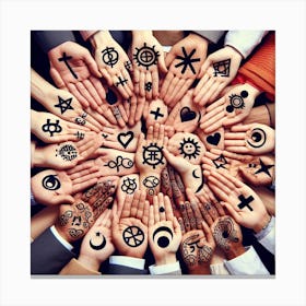 Many Hands With Symbols 1 Canvas Print