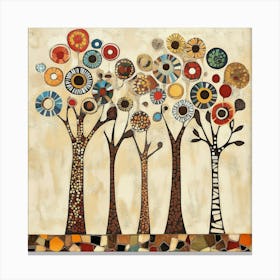 Folk Art Style Mosaic Trees 13 Canvas Print