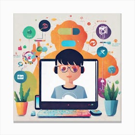 Illustration Of A Person On A Computer Canvas Print