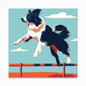 Border Collie Jumping Over A Hurdle Canvas Print