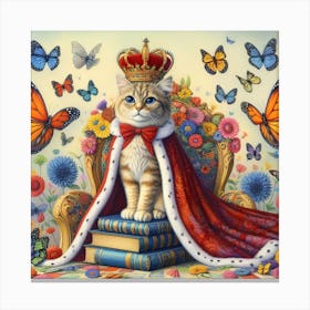 Whimsical Cat - Colorful and Fantasy Painting of a Cat with Crown and Cape Canvas Print