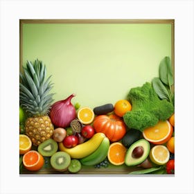 Fresh Fruits And Vegetables Frame Canvas Print