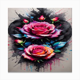 Roses On A Black Background Canvas Print