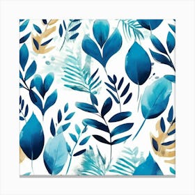 Blue Watercolor Leaves Canvas Print