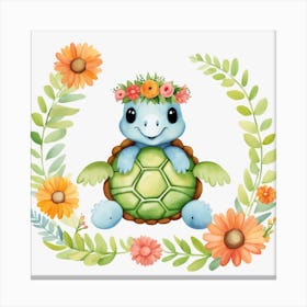 Floral Baby Turtle Nursery Illustration (15) Canvas Print