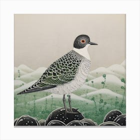 Ohara Koson Inspired Bird Painting Grey Plover 4 Square Canvas Print