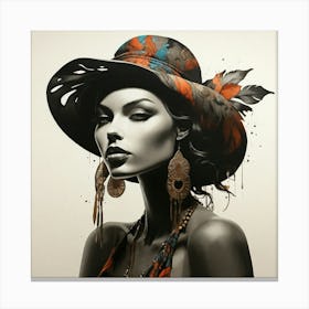 Boho Art Silhouette of a stylish woman Canvas Print