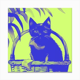 Kitty Cat In A Basket Green 1  Canvas Print