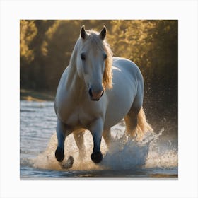 White Horse Running In the Water Canvas Print
