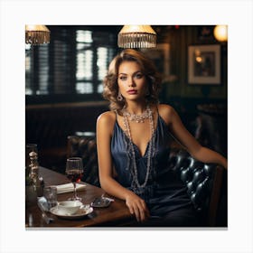 Beautiful Woman In A Dress In A Restaurant Canvas Print