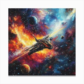 Spaceship In Space Art Canvas Print